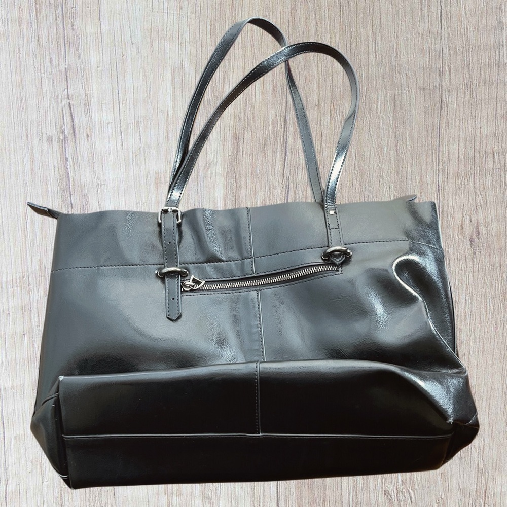 Black Leather S-Zone Tote Bag